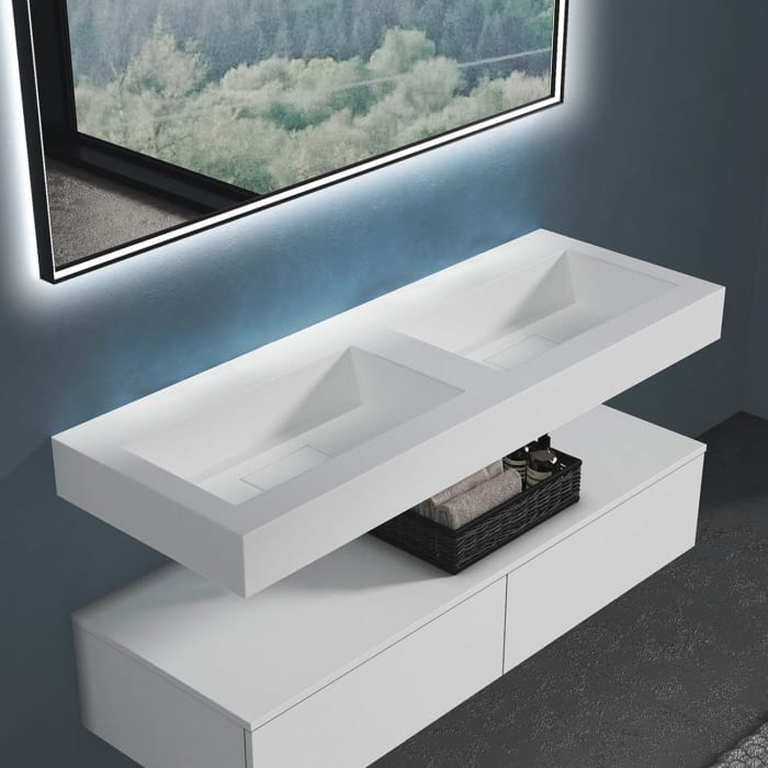 progettobagno Orta Doppel-Waschtisch 140 cm ohne Hahnloch