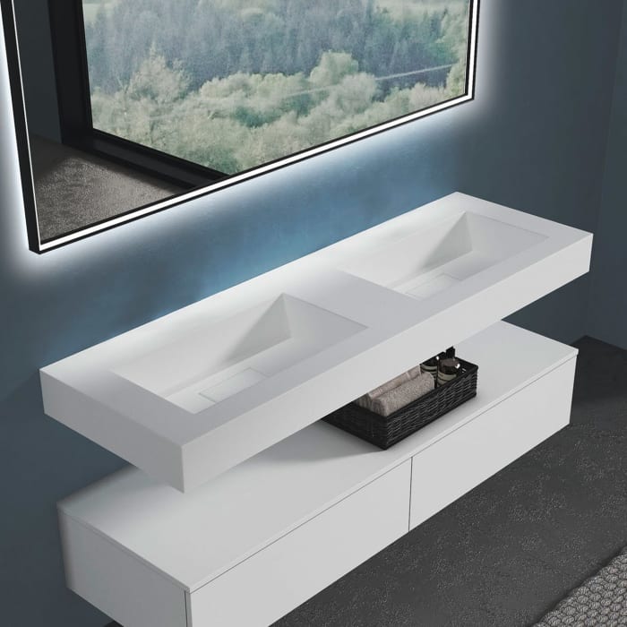 progettobagno Orta Doppel-Waschtisch 160 cm ohne Hahnloch