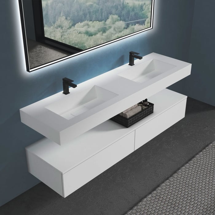 progettobagno Orta Doppel-Waschtisch 180 cm mit Hahnloch