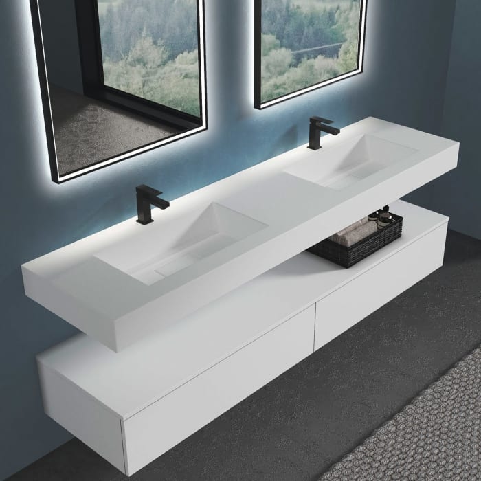 progettobagno Orta Doppel-Waschtisch 200 cm mit Hahnloch