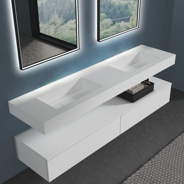 progettobagno Orta Doppel-Waschtisch 200 cm ohne Hahnloch