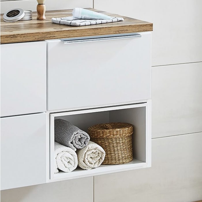 Puris Aspekt Plattenunterschrank 30 cm mit 1 Einschubregal unten, in schwarz, Griff 339