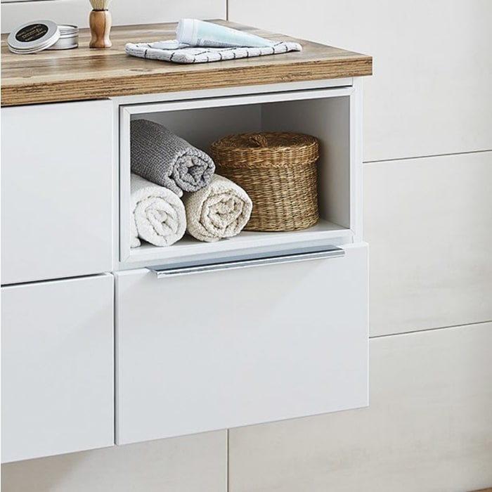 Puris Aspekt Plattenunterschrank 40 cm mit 1 Einschubregal oben, in schwarz, Griff 339