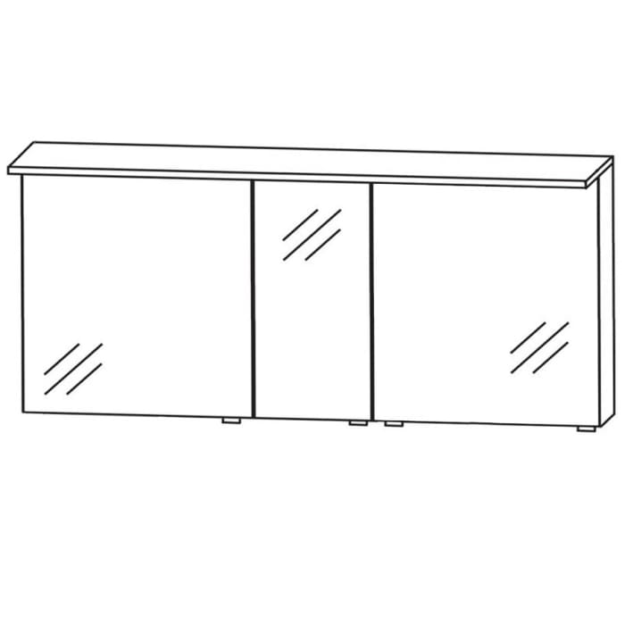 Puris Aspekt Spiegelschrank-Set 150 cm mit 3 Türen, mittlere Tür Anschlag links und LED-Flächenleuchte