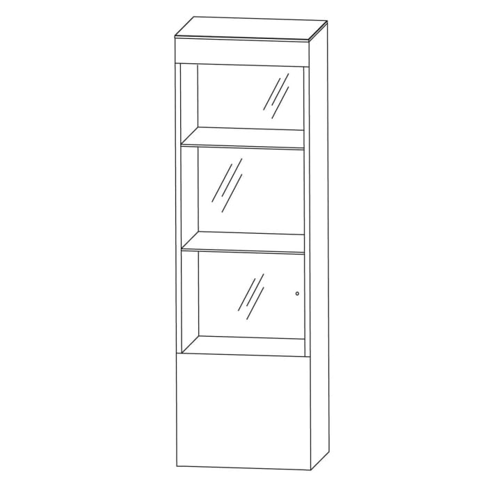 Puris b • brace Mittelschrank-Vitrine 40 x 30 x 130,8 cm mit 1 Glastür, Anschlag links