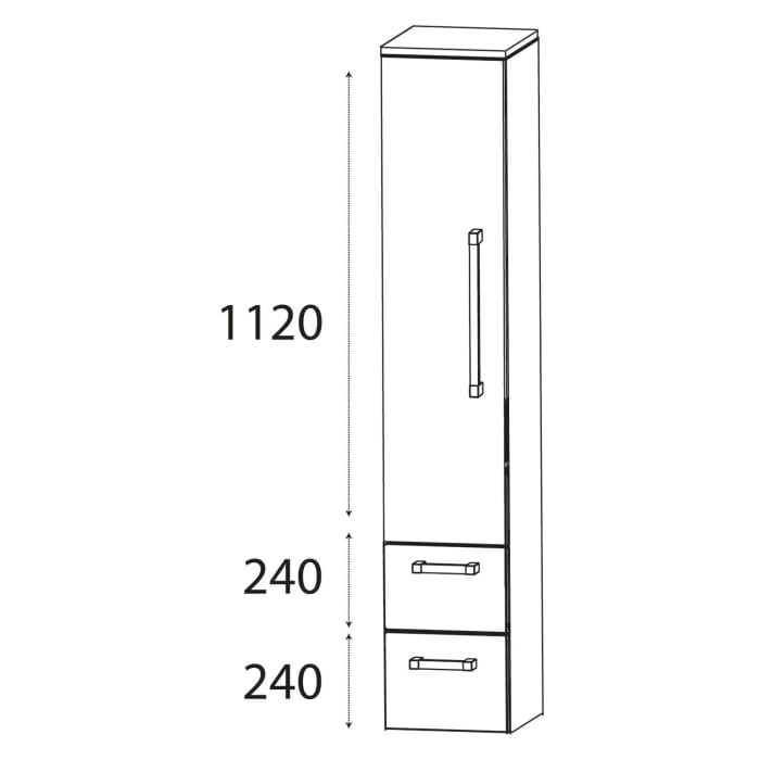 Puris b • brace Hochschrank 30 x 30 x 162,8 cm mit 2 Auszügen und 1 Tür, Anschlag links