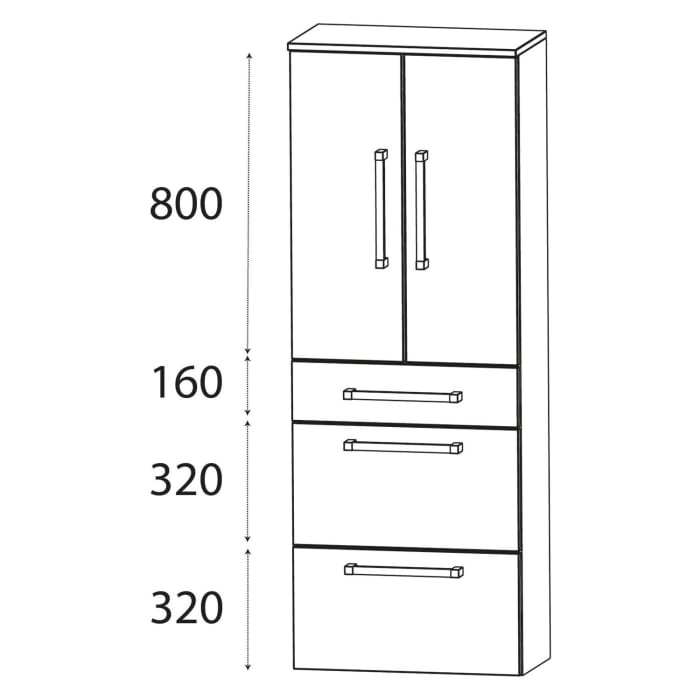 Puris b • brace Hochschrank 60 x 30 x 162,8 cm mit 3 Auszügen und 2 Türen