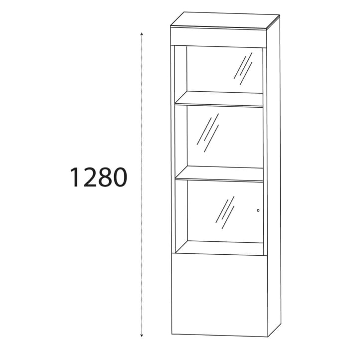Puris b • brace Mittelschrank-Vitrine 40 x 30 x 130,8 cm mit 1 Glastür, Anschlag links