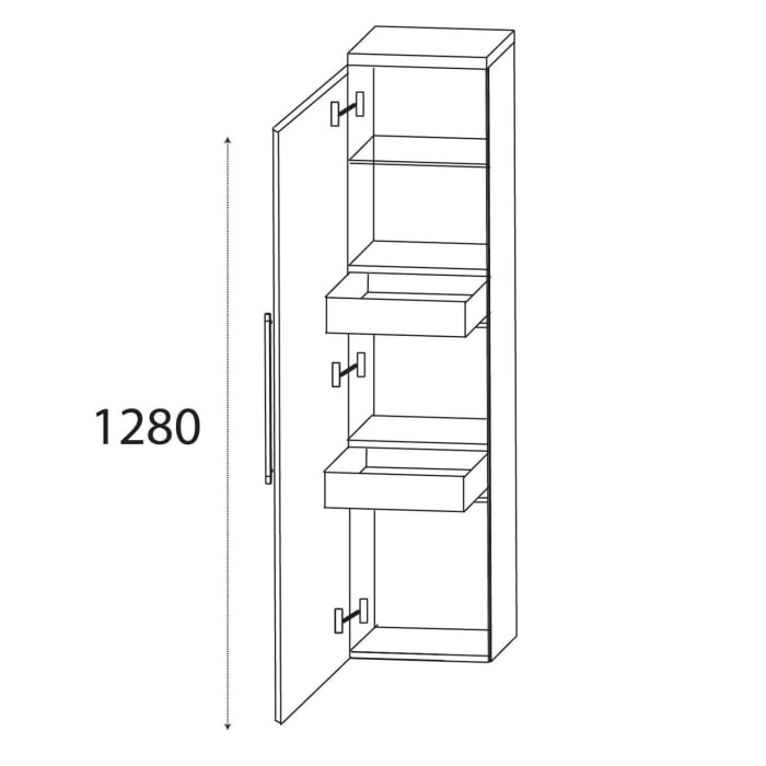 Puris b • brace Mittelschrank 30 x 30 x 130,8 cm mit 2 Innenschubkästen und 1 Tür, Anschlag links