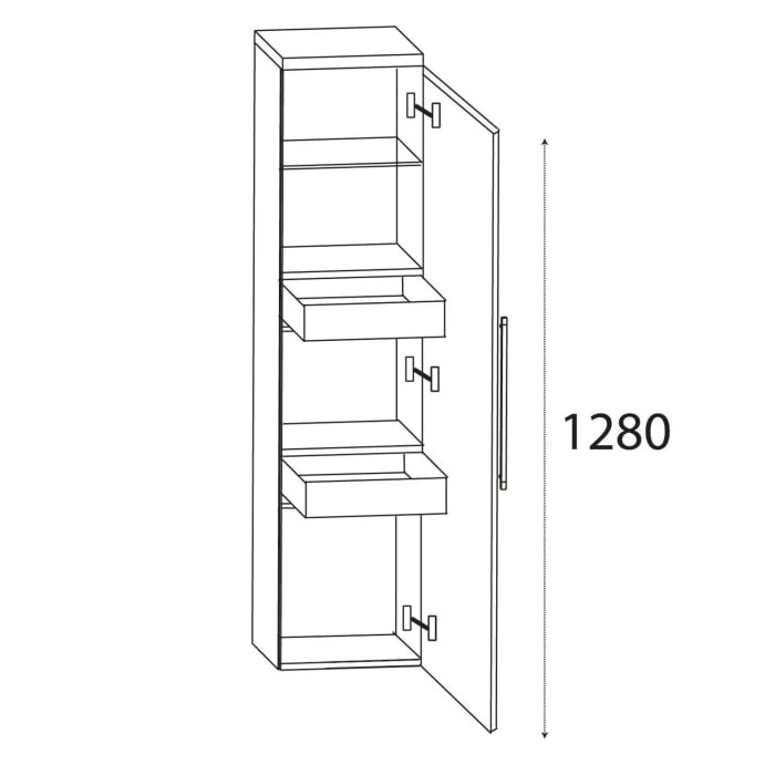 Puris b • brace Mittelschrank 30 x 30 x 130,8 cm mit 2 Innenschubkästen und 1 Tür, Anschlag rechts