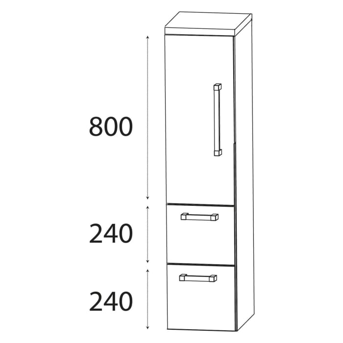 Puris b • brace Mittelschrank 30 x 30 x 130,8 cm mit 2 Auszügen und 1 Tür, Anschlag links