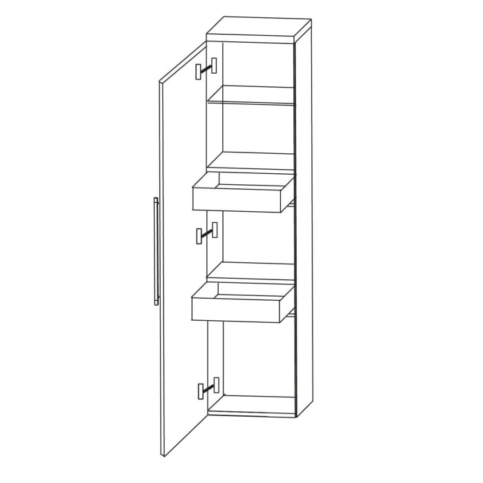 Puris b • brace Mittelschrank 40 x 30 x 130,8 cm mit 2 Innenschubkästen und 1 Tür, Anschlag links