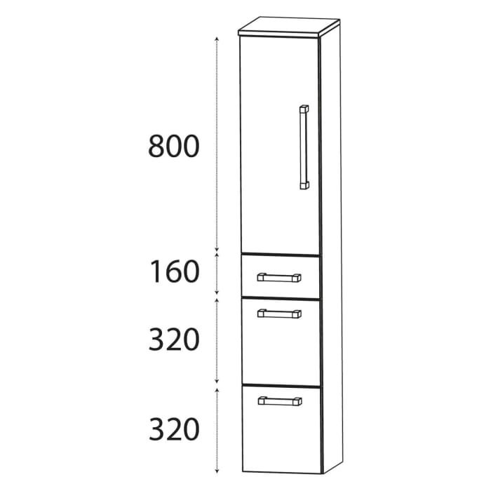 Puris b • brace Hochschrank 40 x 30 x 162,8 cm mit 3 Auszügen und 1 Tür, Anschlag links