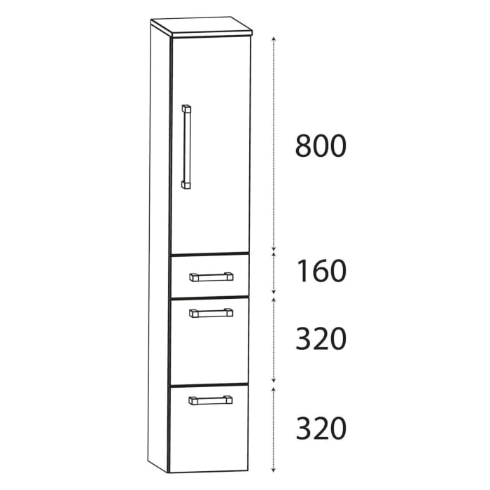 Puris b • brace Hochschrank 40 x 30 x 162,8 cm mit 3 Auszügen und 1 Tür, Anschlag rechts