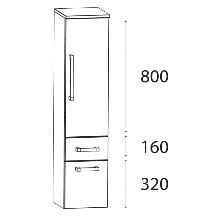 Puris b • brace Mittelschrank 40 x 30 x 130,8 cm mit 1 Auszug, 1 Schubkasten und 1 Tür, Anschlag rechts