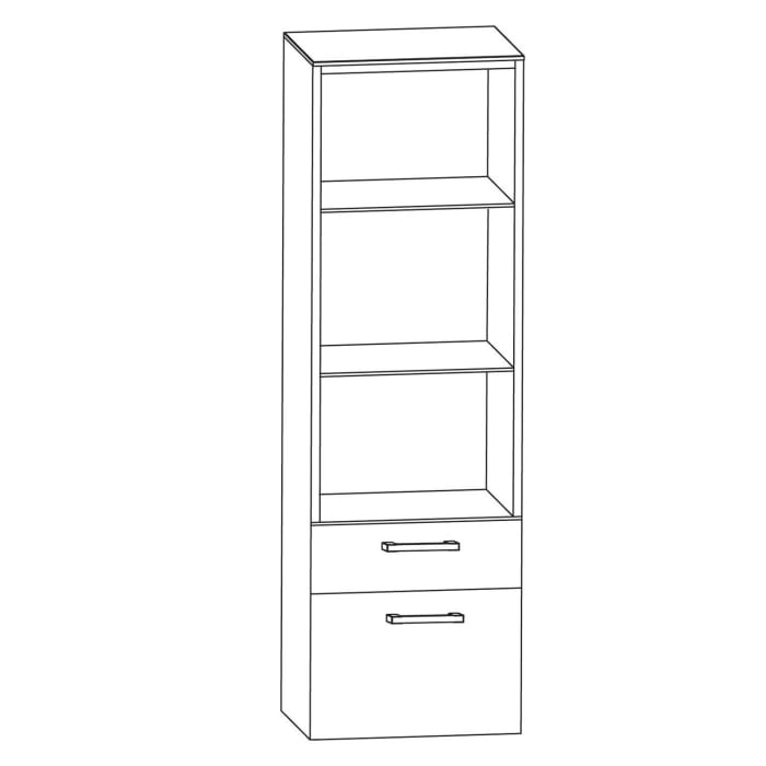 Puris b • brace Mittelschrankregal 40 x 30 x 130,8 cm mit 1 Auszug, 1 Schubkasten und 3 offenen Fächern