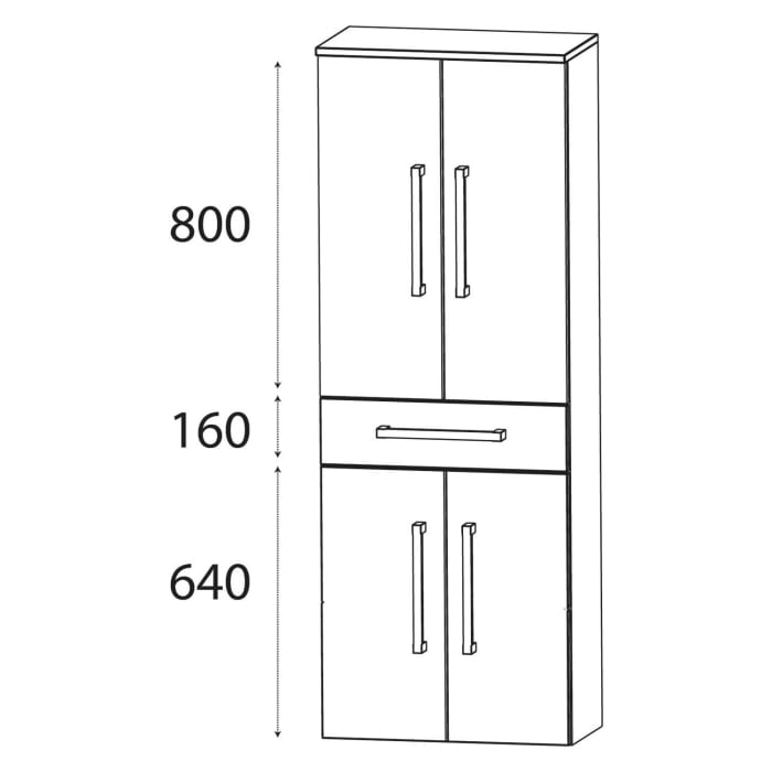 Puris b • brace Hochschrank 60 x 30 x 162,8 cm mit 1 Schubkasten und 4 Türen