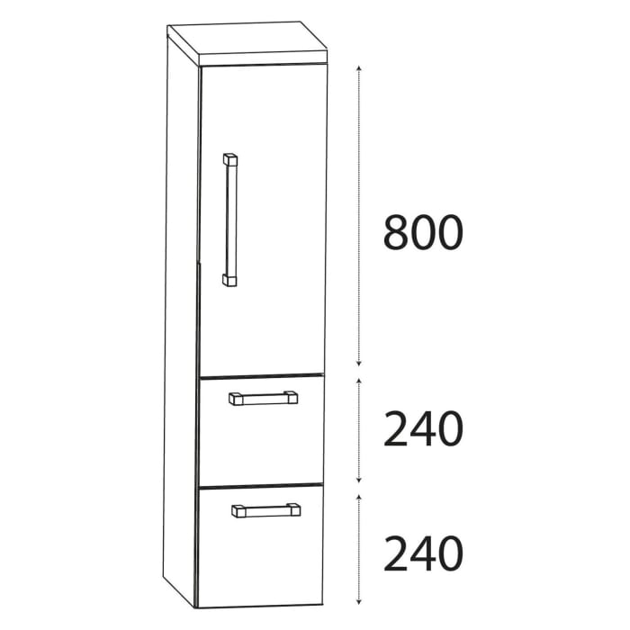 Puris b • brace Mittelschrank 40 x 30 x 130,8 cm mit 2 Auszügen und 1 Tür, Anschlag rechts