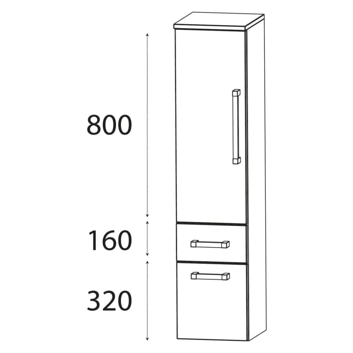 Puris b • brace Mittelschrank 40 x 30 x 130,8 cm mit 1 Auszug, 1 Schubkasten und 1 Tür, Anschlag links