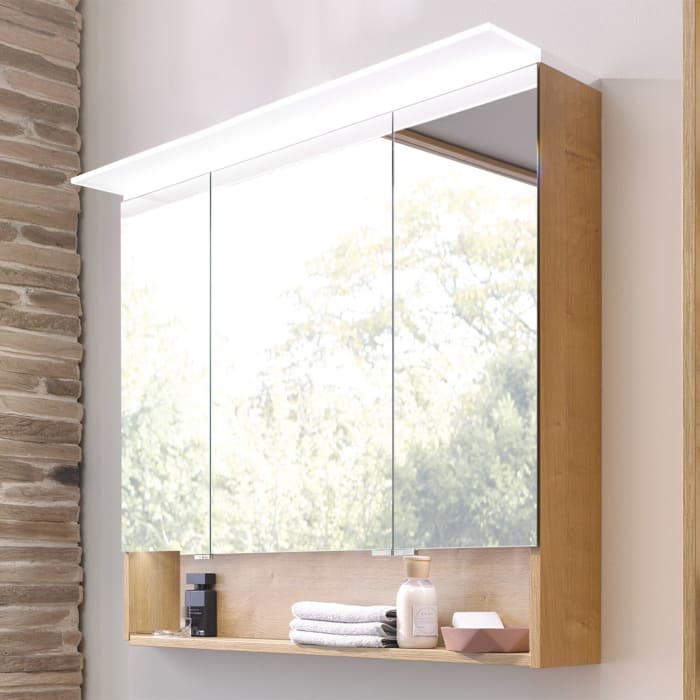 Puris b • brace Spiegelschrank 100 x 15 x 82 cm mit 1 LED-Flächenleuchte und 1 beleuchteten Ablagefach