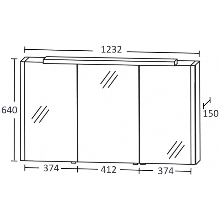 Puris b • brace Spiegelschrank 123,2 x 15 x 64 cm mit LED-Aufbauleuchte und 2 Beleuchtungsprofilen