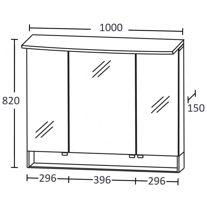 Puris b • brace Spiegelschrank 100 x 15 x 82 cm mit 1 LED-Flächenleuchte und 1 beleuchteten Ablagefach