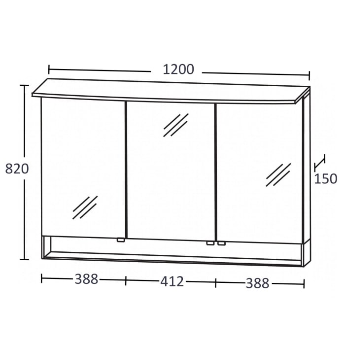 Puris b • brace Spiegelschrank 120 x 15 x 82 cm mit 1 LED-Flächenleuchte und 1 beleuchteten Ablagefach