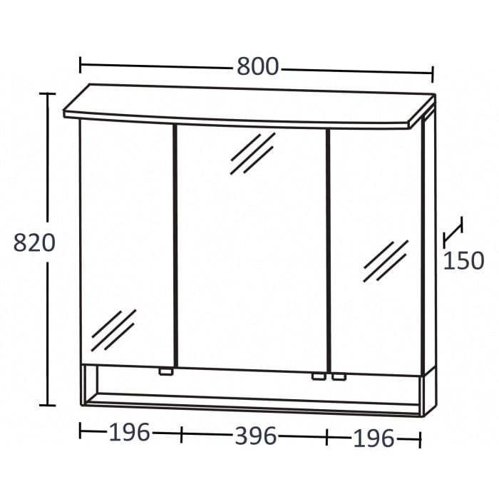 Puris b • brace Spiegelschrank 80 x 15 x 82 cm mit 1 LED-Flächenleuchte und 1 beleuchteten Ablagefach