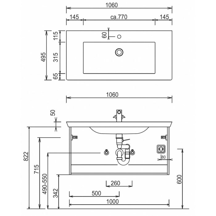 Puris b • brace Waschtisch-Set 106 cm mit Keramik-Einzelwaschtisch Valencia