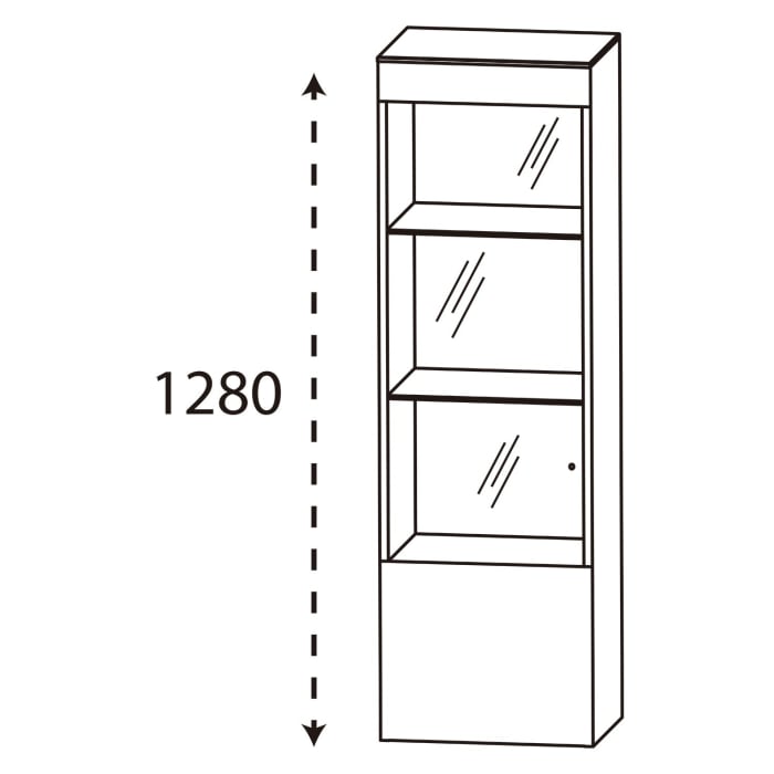 Puris b • bright Mittelschrank-Vitrine 40 x 30 x 130,8 cm mit 1 Glastür und 2 LED-Glasfachböden, Anschlag links