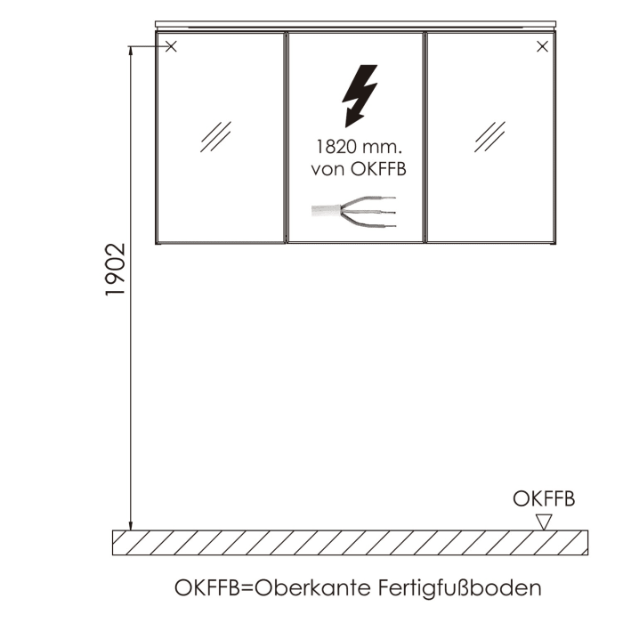 Puris b • bright Spiegelschrank 100 cm mit 3 Türen und LED-Flächenleuchte rund
