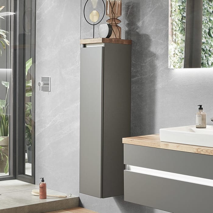 Puris b • essence Mittelschrank 30,2 x 30 x 135 cm mit 1 Tür, Anschlag links, Griff 341