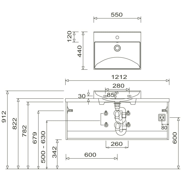 Puris b • essence Set mit Waschtischunterschrank und Waschtischplatte 121,2 cm, mit LED-Beleuchtung, Griff 342