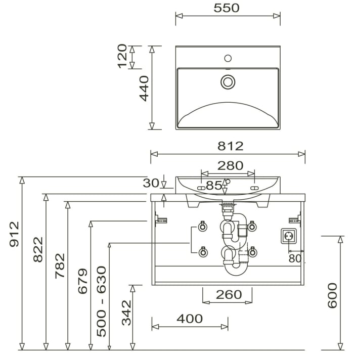 Puris b • essence Set mit Waschtischunterschrank und Waschtischplatte 81,2 cm, Griff 341