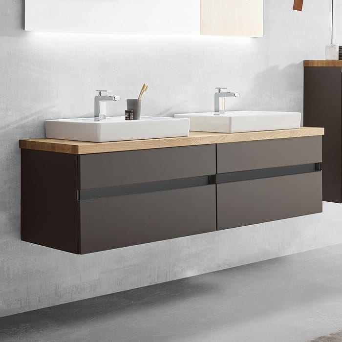 Puris b • essence Set mit 2 Waschtischunterschränken und Waschtischplatte 161,2 cm, Griff 342
