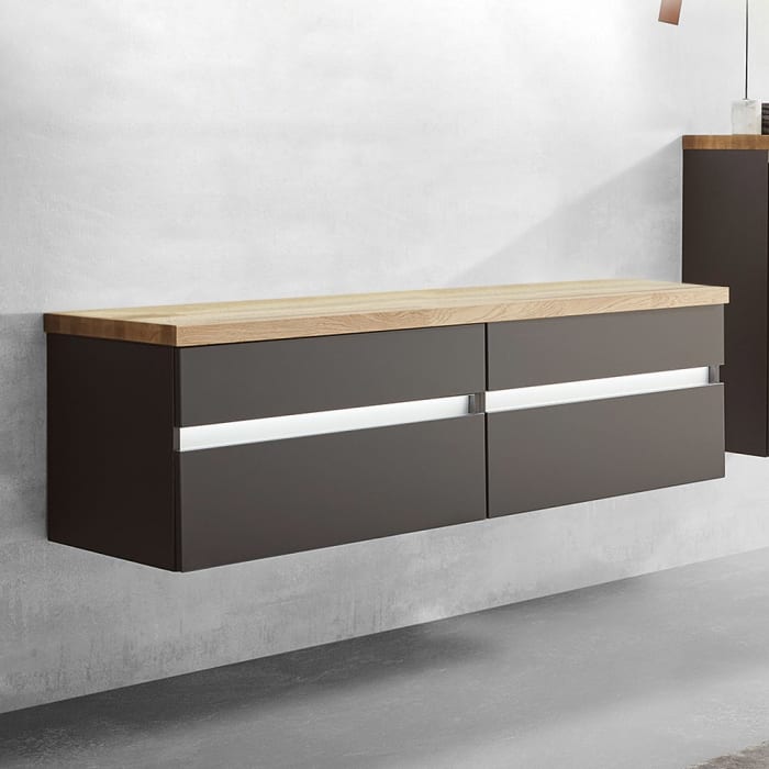 Puris b • essence Set mit 2 Waschtischunterschränken und Waschtischplatte 161,2 cm, mit LED-Beleuchtung, Griff 342