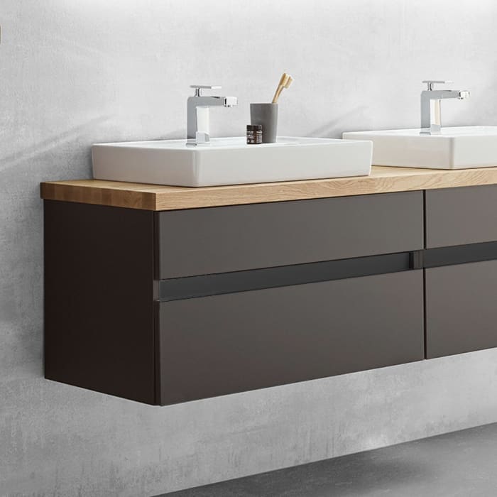 Puris b • essence Set mit Waschtischunterschrank und Waschtischplatte 81,2 cm, Griff 341