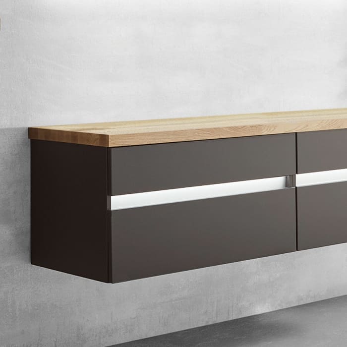 Puris b • essence Set mit Waschtischunterschrank und Waschtischplatte 81,2 cm, mit LED-Beleuchtung, Griff 342