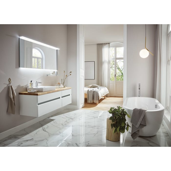 Puris b • essence Set mit Waschtischunterschrank links, Unterschrank und Waschtischplatte 161,2 cm, Griff 342