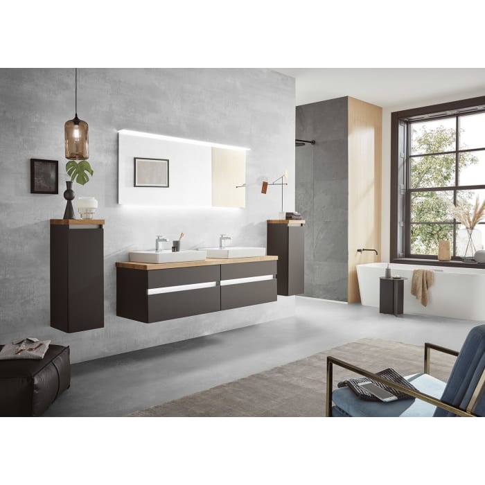 Puris b • essence Set mit 2 Waschtischunterschränken und Waschtischplatte 161,2 cm, mit LED-Beleuchtung, Griff 341
