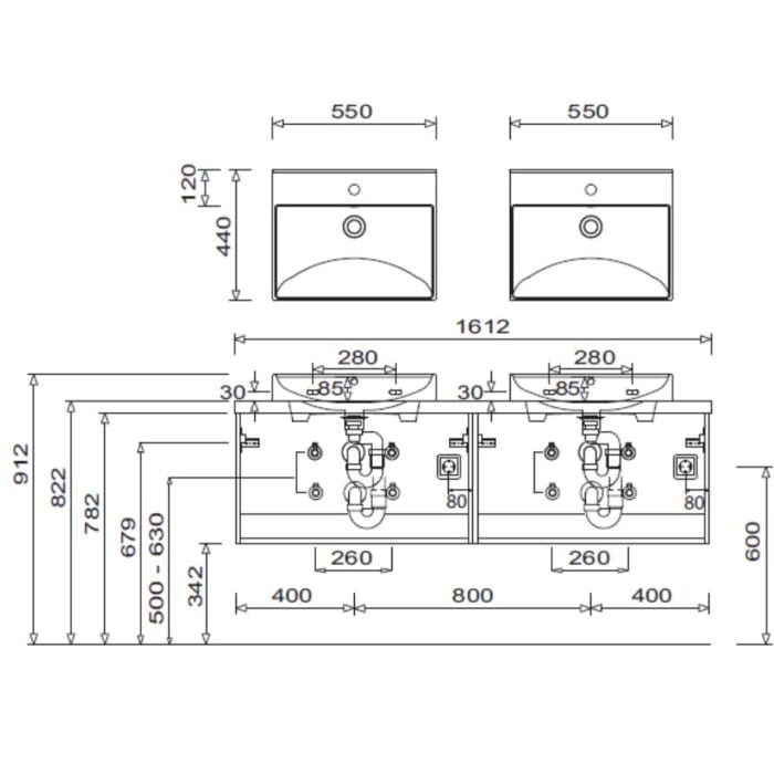 Puris b • essence Set mit Waschtischunterschrank links, Unterschrank und Waschtischplatte 161,2 cm, Griff 341