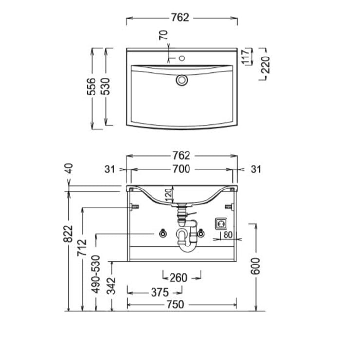 Puris b • maxx evermite® Mineralguss Möbelwaschtisch 76,2 cm