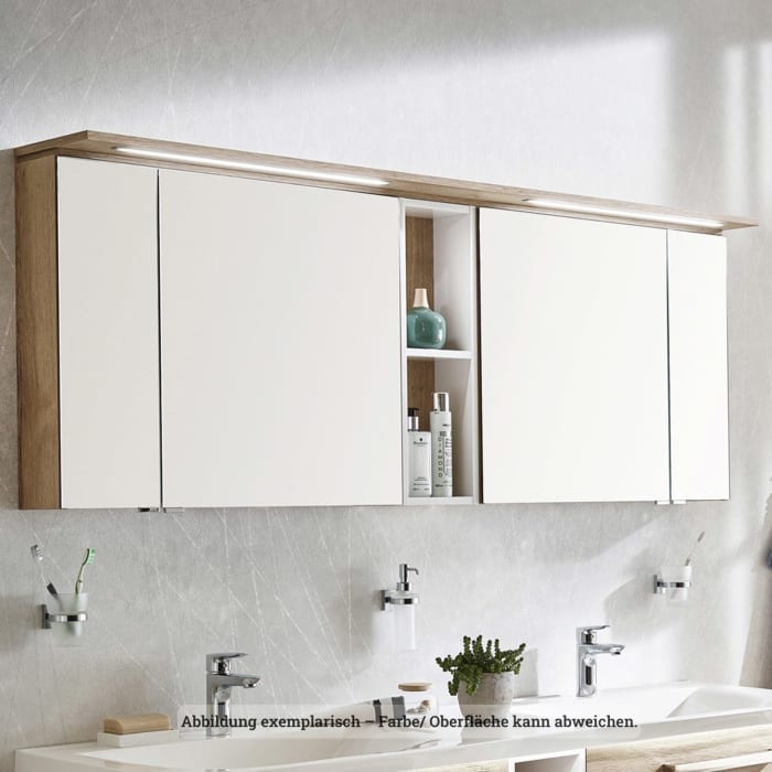 Puris b • maxx Spiegelschrank-Set 170,2 x 15 x 66,8 cm mit 4 Türen und LED-Beleuchtung