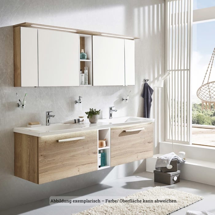 Puris b • maxx Spiegelschrank-Set 170,2 x 15 x 66,8 cm mit 4 Türen und LED-Beleuchtung