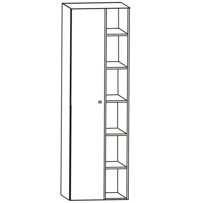 Puris b • straight Hochschrank 50 x 30 x 160 cm, 1 Regal und 1 Spiegeltür mit Anschlag links