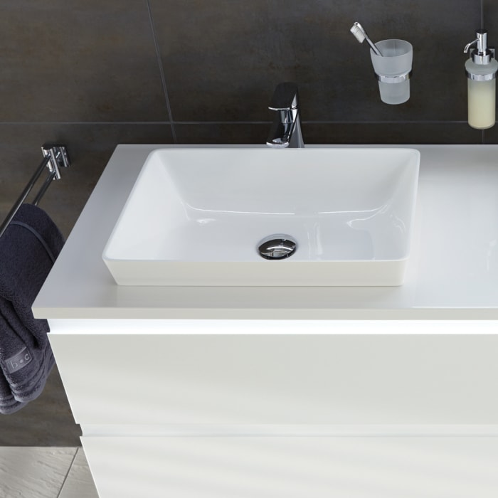 Puris b • straight Mineralgussplatte 91,2 cm mit 1 Aufsatzwaschtisch 60 cm und LED-Beleuchtung