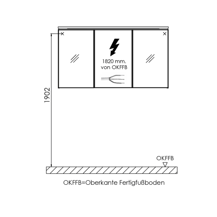 Puris b • straight Spiegelschrank 90 x 15 x 66 cm mit 3 Türen und LED-Flächenleuchte