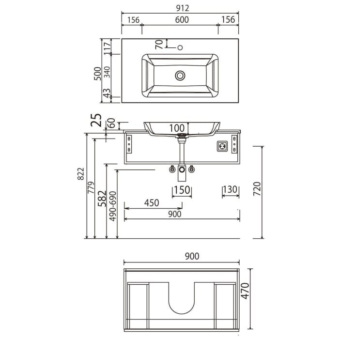 Puris b • straight Waschtischunterschrank 90 cm mit 1 Auszug