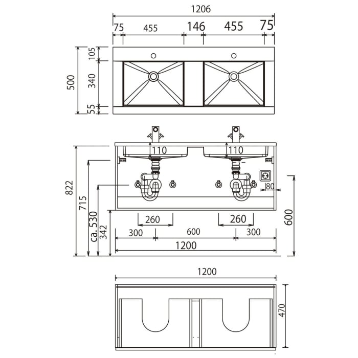 Puris b • straight Waschtischunterschrank 120 cm mit 2 Auszügen