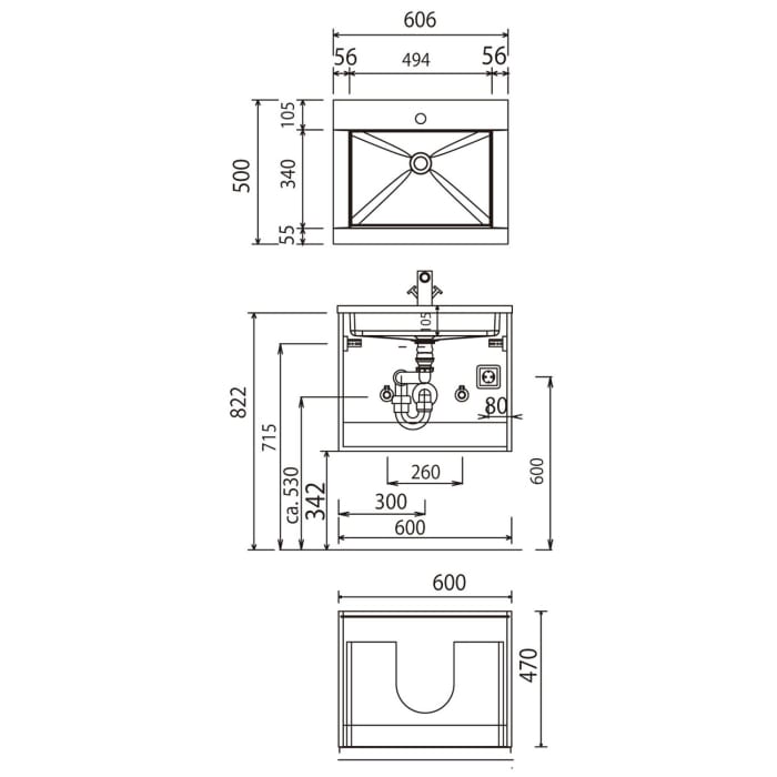 Puris b • straight Waschtischunterschrank 60 cm mit 2 Auszügen